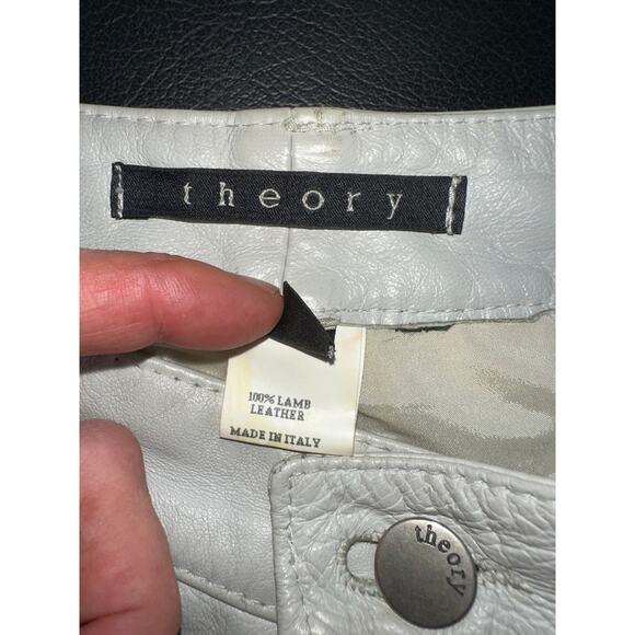 THEORY OFF WHITE LAMB LEATHER JEANS MADE IN ITALY 6 - Picture 2 of 9